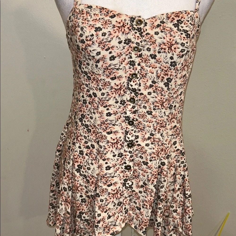 Free People XS Floral Print Button Up Swing Top Blouse Boho Print Women's Top - Picture 4 of 9